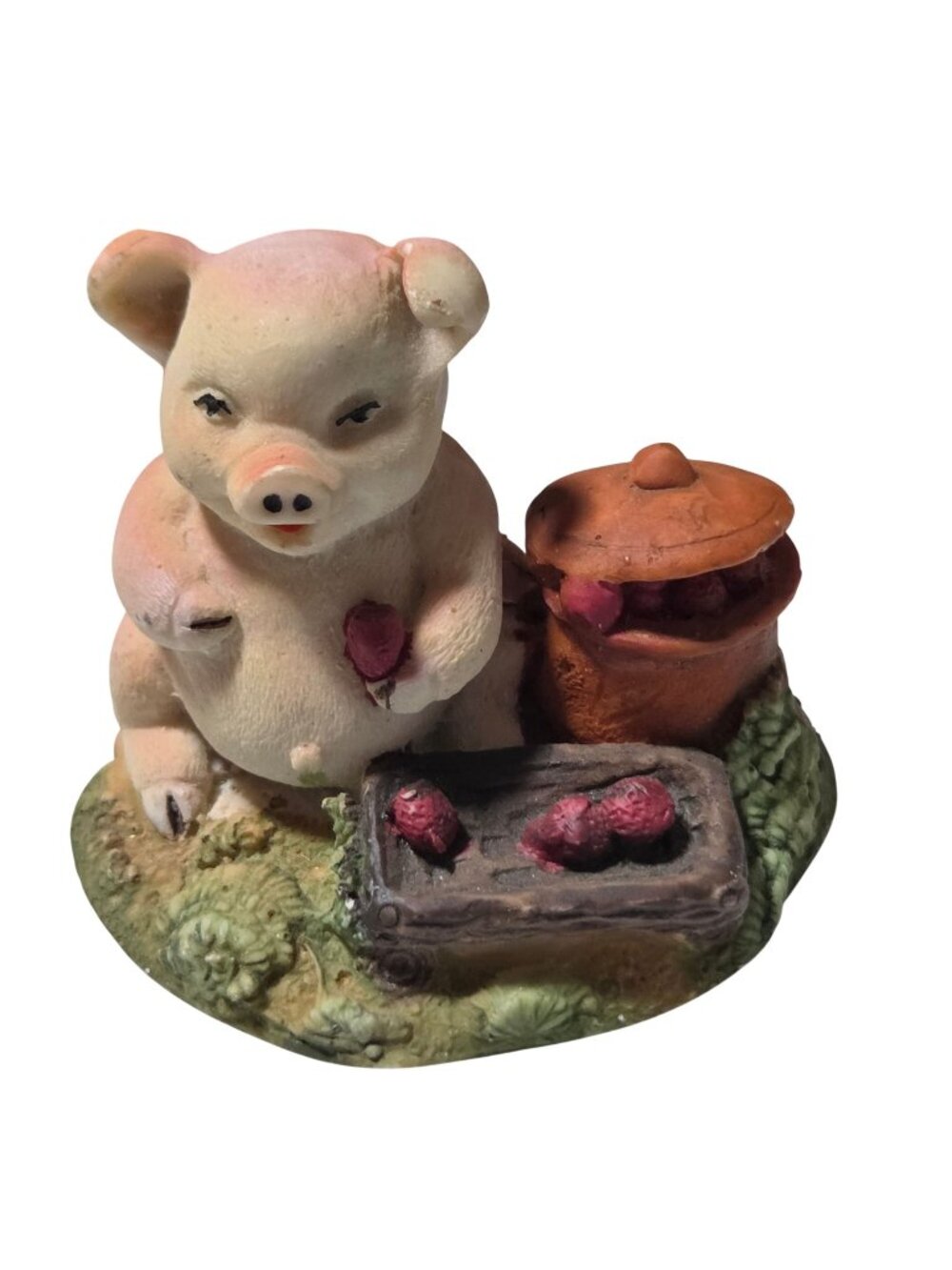 Pig Figurine Collectible Jam Jar Fruit Basket Hand Painted 2.5 Resin Statue